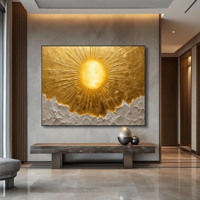Abstrakt Seelandschaft  Handgemalt Acrylgemälde Modern  Blattgold Gold Kunst 