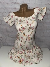 H&M gesmokktes Off Shoulder Kleid mit Ballonrock creme geblümt Gr. M NEU