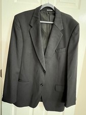 Yves Saint Laurent Blazer 44L Black Wool Men's Long Pinstripe Made in Canada VTG