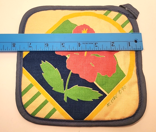 Vintage 90s ML ETRA Dish Towel & Pot Holders Pink Flower Woodchips Designer Set - Picture 15 of 20