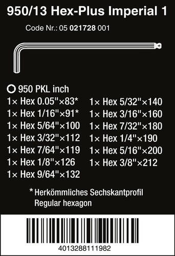 Wera 950/13 Hex-Plus 1 L-Key Set SAE 13 Piece 05021728001 - Picture 5 of 5