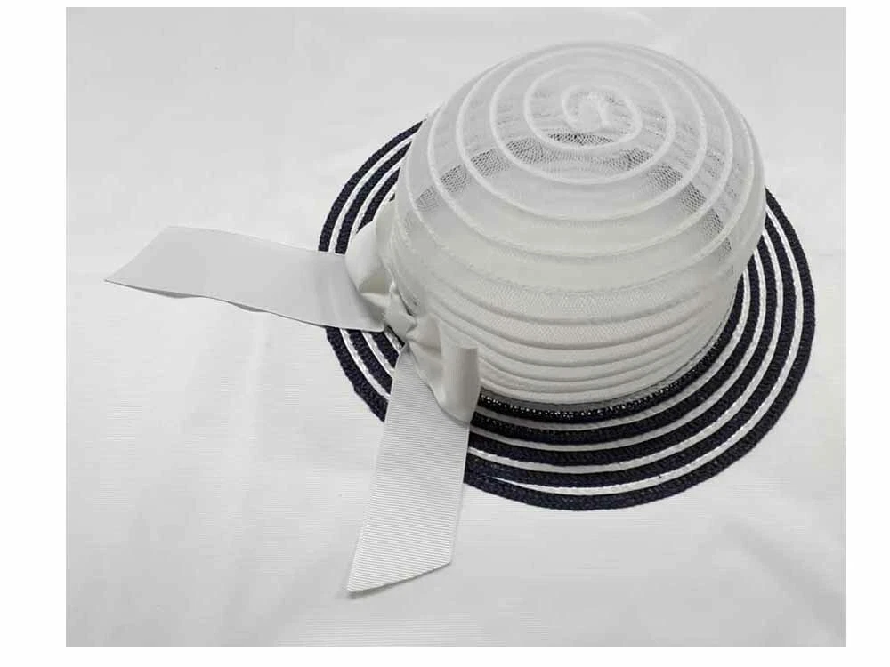 white blue stripes bomb hat girl elegant ceremony girl hat baby children