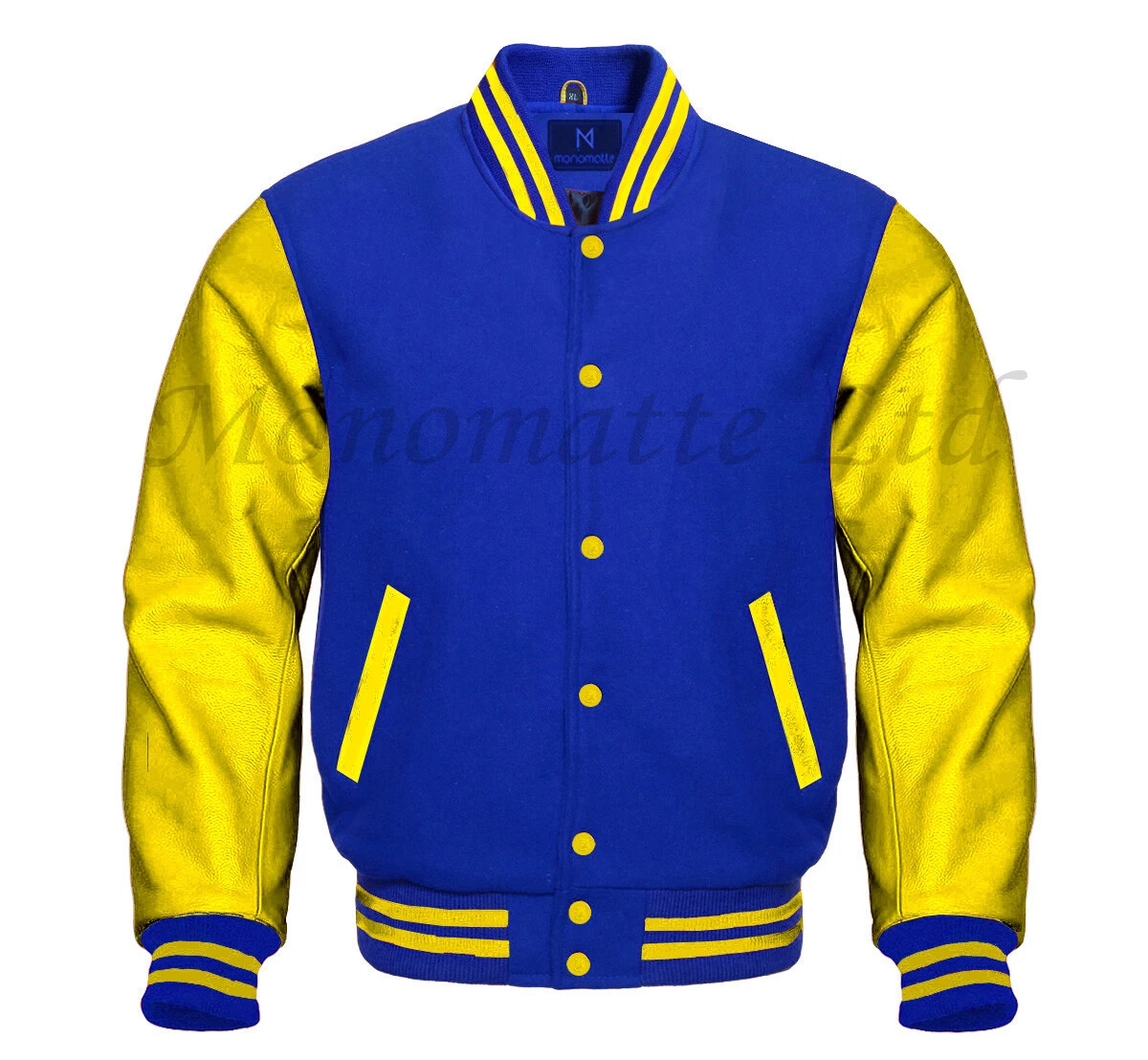 Louis Vuitton Black Leather Sleeves Yellow Varsity Jacket For Sale