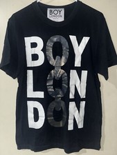 Authentic Boy London Shirt Black & White w/Silver Metallic Logo Made in USA