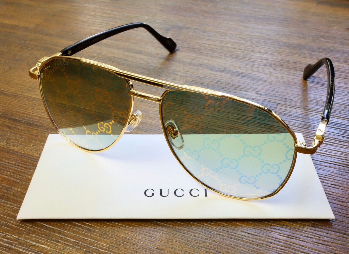 Gucci GG1220S 004 59mm Aviator Sunglasses in Gold/Green with