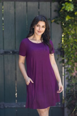 short summer dresses with pockets Women's linen short sleeves tunic dress shift dress with pockets summer dress 100% linen clothing round neck dress custom casual dress F150