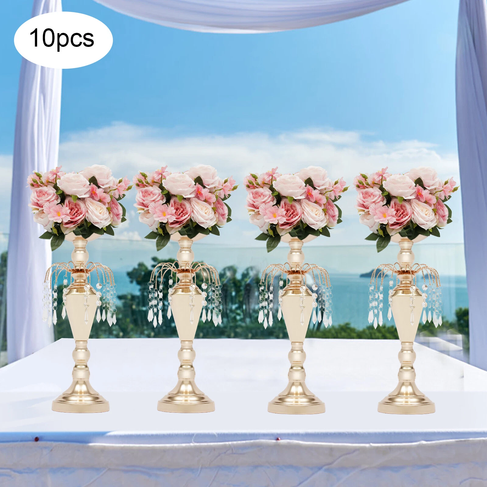 10PCS Trumpet Decorative Vases, 45cm Gold Flower Vase, Iron Wedding Flower Stand