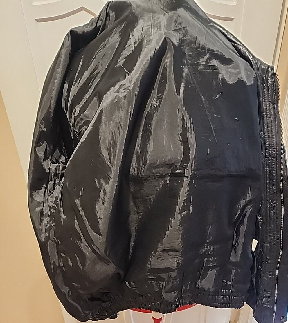 Leather Bomber Jacket Men's Large Patchwork Black… - image 15