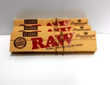 3 Packs Of Classic RAW Rolling Paper King Size Slim Natural W/Tips