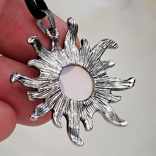 Opalite Sun Pendant Gemstone Sea Opal Crystal Healing Chakra Tie Cord Necklace - Picture 20 of 22