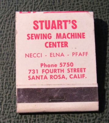 Matchbook - Stuart's Sewing Machine Santa Rosa CA FULL Necci Elna Pfaff