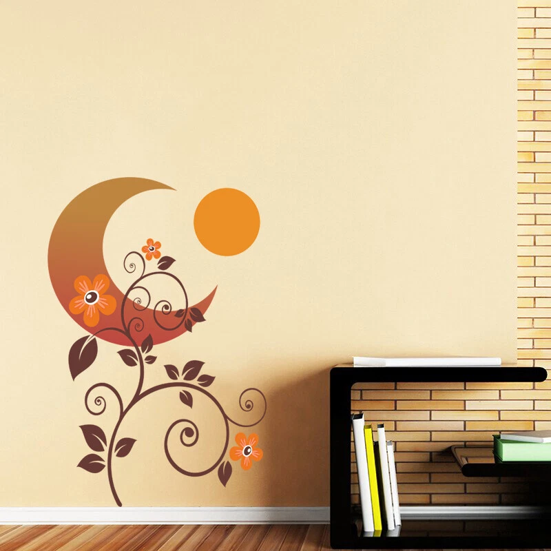 Calcomanías de flores para paredes arte de pared calcomanía floral Boho luna estudio pegatina de pared Foto 3 de 4