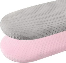 Minky Bassinet Sheet Set 2 Pack Stretch Fitted Cradle Grey  Pink