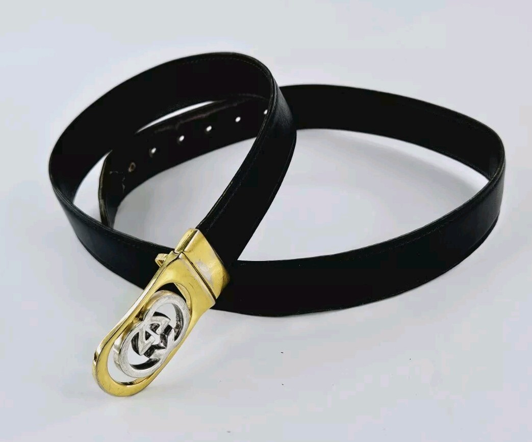 【美品】GUCCI ベルト G ゴールド 黒 Gucci Black Smooth Leather Horse Head G Buckle Belt - Size