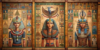 Ancient Egyptian Papyrus 5 set of 3 art triptych canvas / poster Wall Art Decor