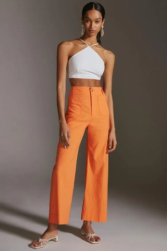 Anthropologie The Colette Wide Leg Cropped Pants Trousers Cotton Size 33T NEW - Picture 4 of 8