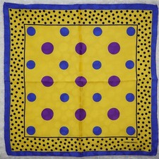 M308 GIANNI VERSACE Yellow Blue Polka Dot Scarf Scarves Pocket Square 15.5"X15"