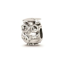 Reflection Beads Sterling Silver Antique Finish 3D Graduation Owl Bead