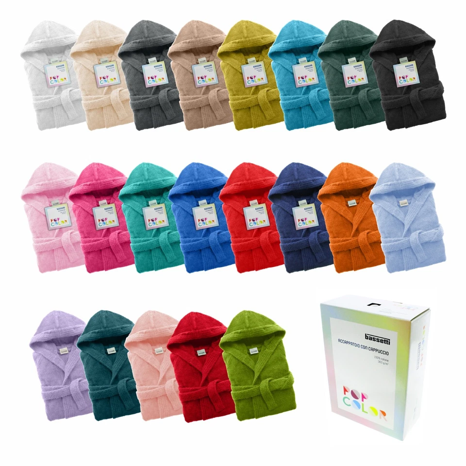 Accappatoio Bassetti in spugna con cappuccio uomo donna taglia XS S M L XL XXL