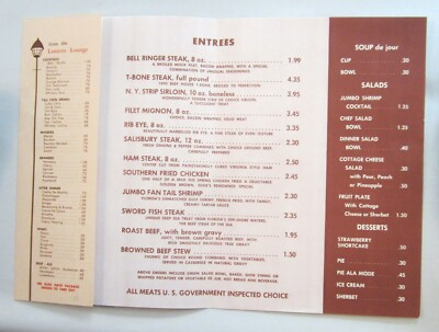 #ad #ad The 1890 Beef House Ocala FL Vintage Menu 1 Pound T Bone 4.35 Cuba Libra .65 $19.99