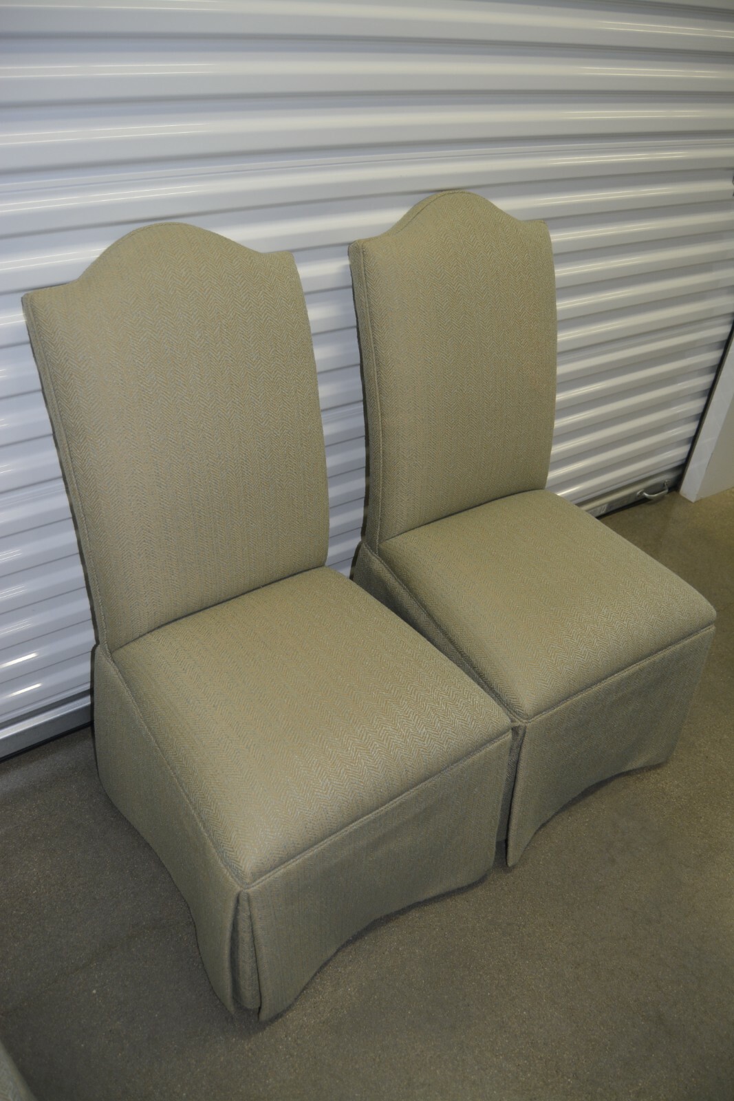 Ethan Allen Parsons Dining Chairs Upholstered Pair Green/Tan 207307