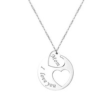 Women "I love you mom" Heart Round Tag Pendant Necklace 18"-20" Mothers Day Gift