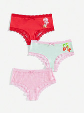 Women's Strawberry Shortcake Kawaii Cartoon Lace Brief Panties - Pack of 3