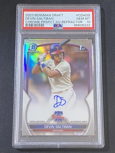 2023 Bowman Chrome Draft DEVIN SALTIBAN 1st REFRACTOR AUTO PSA 10 Gem Mint /499