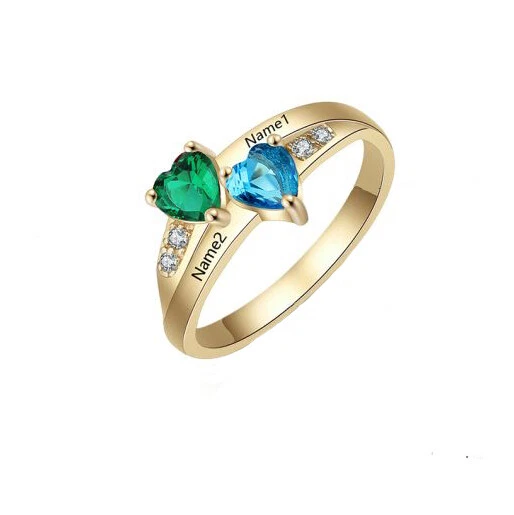 Anillo Personalizado 2 Piedras Natales Oro Madres 2 Nombres Grabados Foto 2 de 4