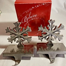 Macy’s Snowflake Stocking Holders Hangers Christmas Silver Holiday Set of 2