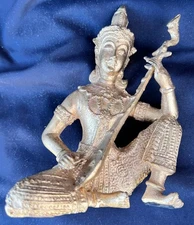Vintage Cast Metal Bronze Brass Statue of a Musician Thai Thailand Art Sculpture