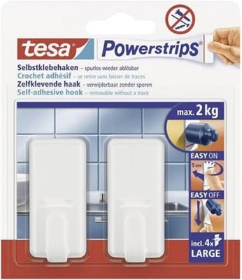 Tesa Powerstrips Haken Large CLASSIC Selbstklebend Wandhaken Kacheln Kunststoff