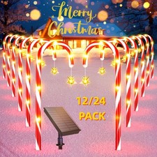 12/24Pack Solar Christmas Candy Cane Lights Solar Pathway Lights Xmas Decoration