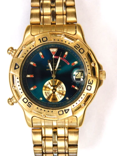 Vintage Seiko Sports 150 6M25-6069 Mens Quartz Alarm Chronograph Wrist Watch