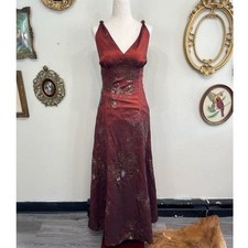 Vintage Jo-Lan Collection Iridescent Red Sequin Maxi Gown Corset Back Size 8/10