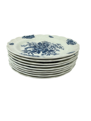 Booths England Peony A8021 Salad Plates 7.5'' Blue White Floral Cottagecore Set 9