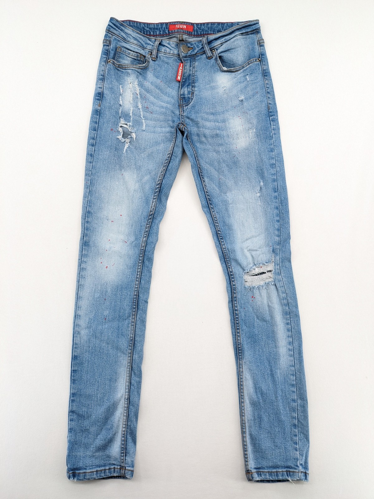 ICON MILANO Herren Jeans W30 L30 Hellblau Washed Distressed Ripped Denim Extra