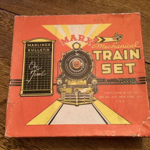 Vintage 1950's Marx Mechanical Train Set Tin Wind Up Train Set BOX PNLY