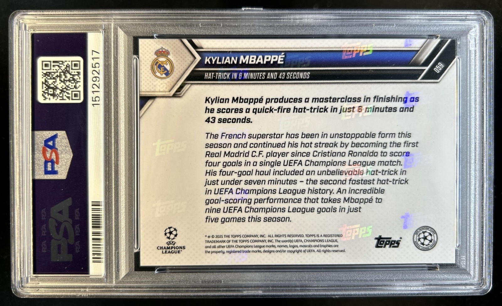 2025-26 Topps Now UCL Kylian Mbappe Gold Foil #/50 PSA 9 view 2