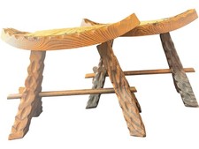 Vintage Carved Wooden Stools with Decorative Fur Top - Z#1008