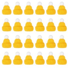 Mini Christmas Knit Hats, 24Pcs Miniature Doll Hat, Pine Flower Yellow