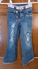 VTG Roca Wear Girls Sz 6 Distressed Denim Jeans Y2K Blue Pink Charms Embroidered