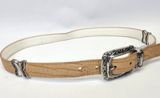 Vintage Brighton Reversible White Tan Croc Embossed Leather Western Belt L/34
