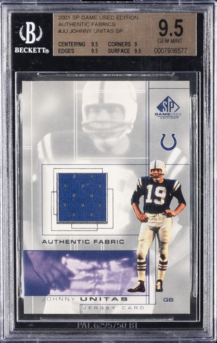 Johnny Unitas #JU 2001 SP Game Used Authentic Fabric card