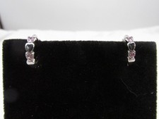 Sterling Silver Heart Cz Accented Huggie Style Hoop Pierced Earrings .5" 260