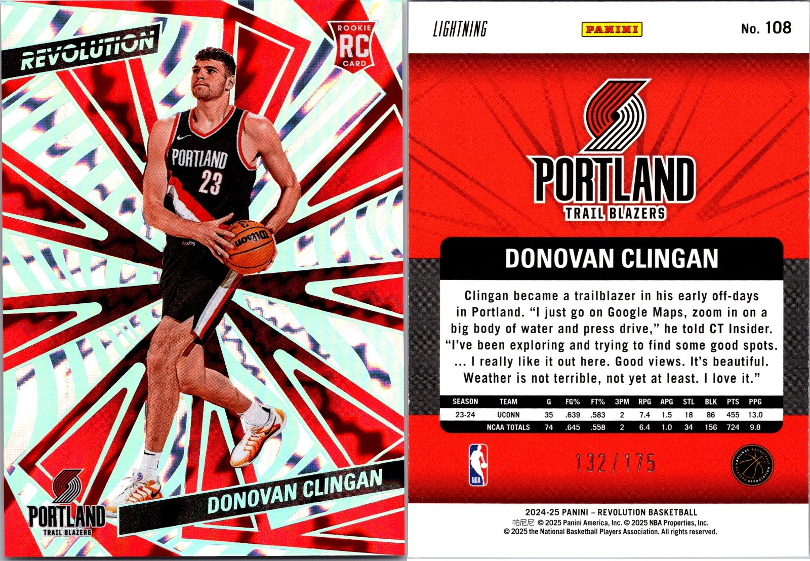 2024-25 Revolution Lightning 132/175 Donovan Clingan #108 Trail Blazers---5279