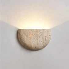 Modern Marble Yellow Travertine Wall Sconce G9 3000K Wall Lamp Semi Circle Na...