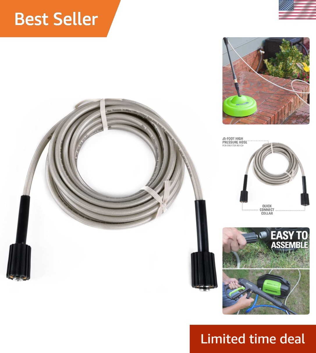 25ft Heavy-Duty Pressure Washer Hose with Quick Connect for High Performance