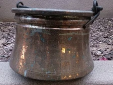  12" Antique Copper Cauldron wrought iron brackets & handle