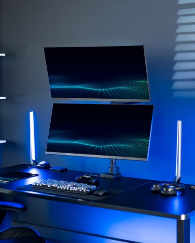 VIVO Pneumatic Arm Dual Ultrawide Monitor Desk Mount for Computer Screens to 49" - 第 7/8 張圖片
